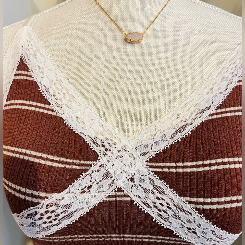 FREE PEOPLE GiGi Seamless Striped Bra Umber Earth Brown White Bohemian Size M/L